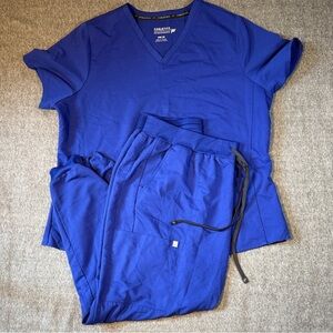 Fabletics Royal Blue Scrub Set XXL Top + XXL Pants Stretch Medical